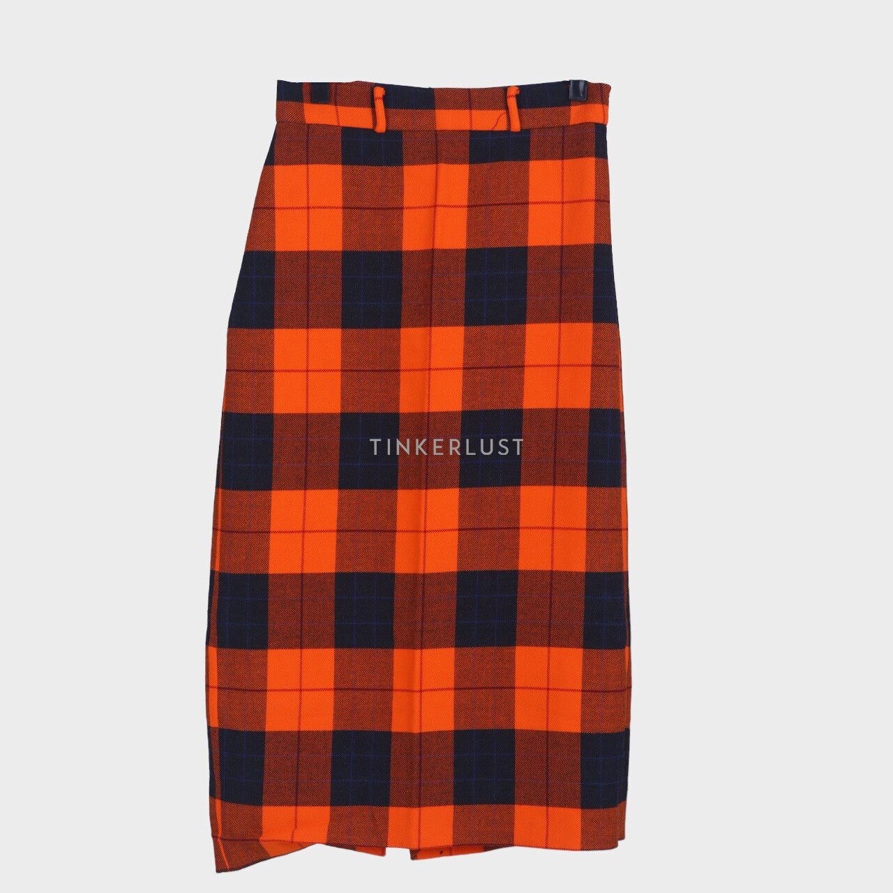 pakaian bawahan rok rok midi Zara Black Orange Plaid Midi Skirt